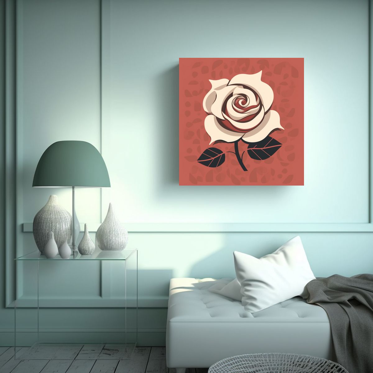 GENERICO - Arte De Rosa Roja Vintage Lienzo Ambiente Diseño 100x100 Cm