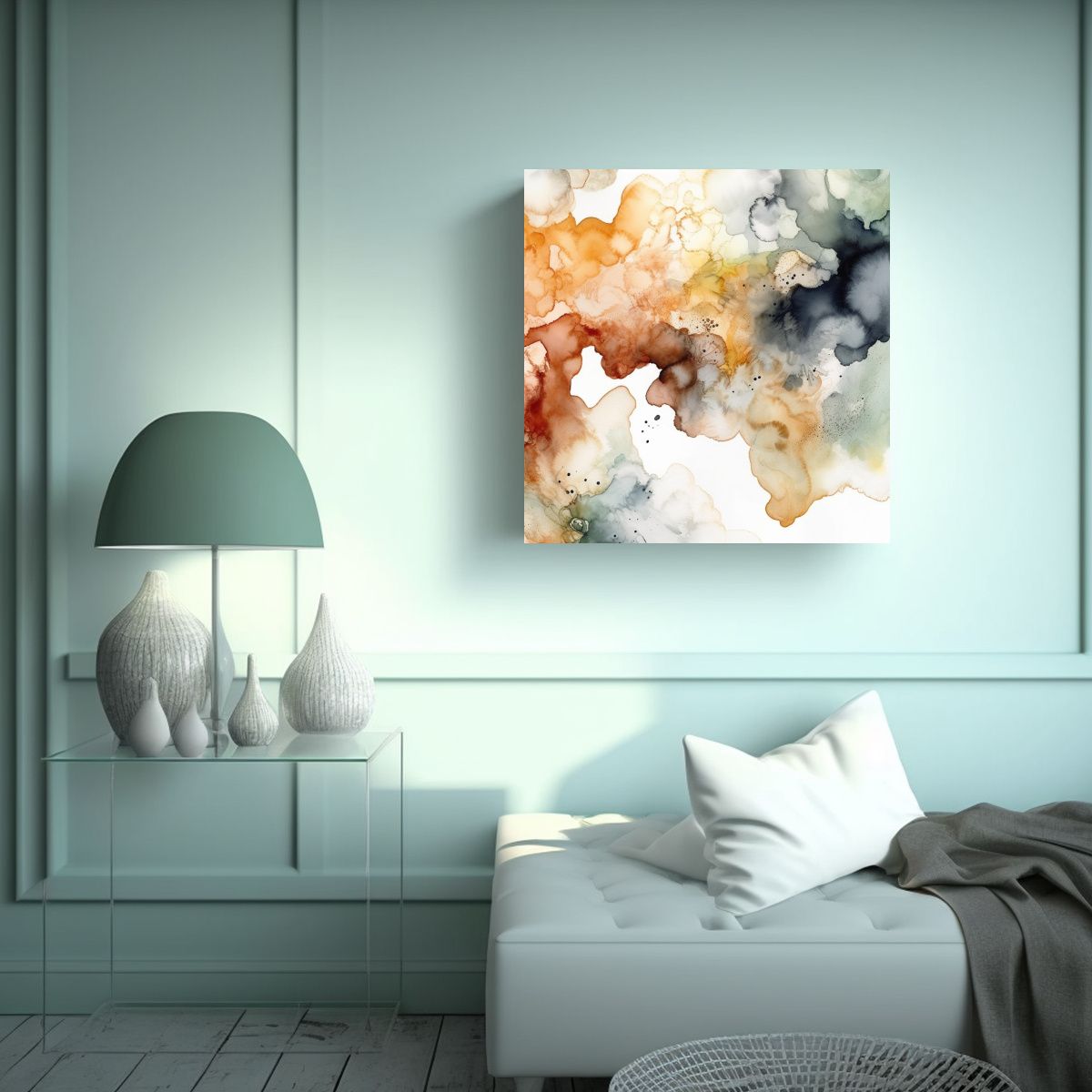 GENERICO - Cuadro En Bastidor Con Splotches De Acuarela 100x100 Cm