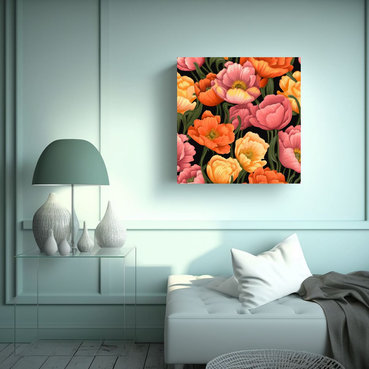 GENERICO - Arte Callejero Y Ranúnculos En Primer Plano 100x100 Cm