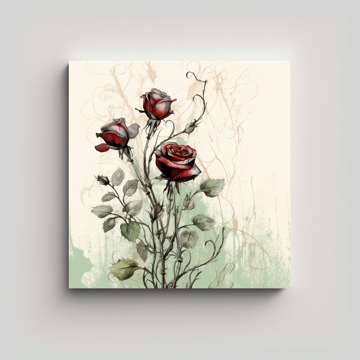 GENERICO - Arte Hermoso Canva Rosa Con Tallo Dibujo 100x100 Cm