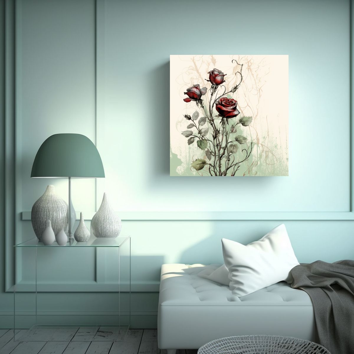 GENERICO - Arte Hermoso Canva Rosa Con Tallo Dibujo 100x100 Cm