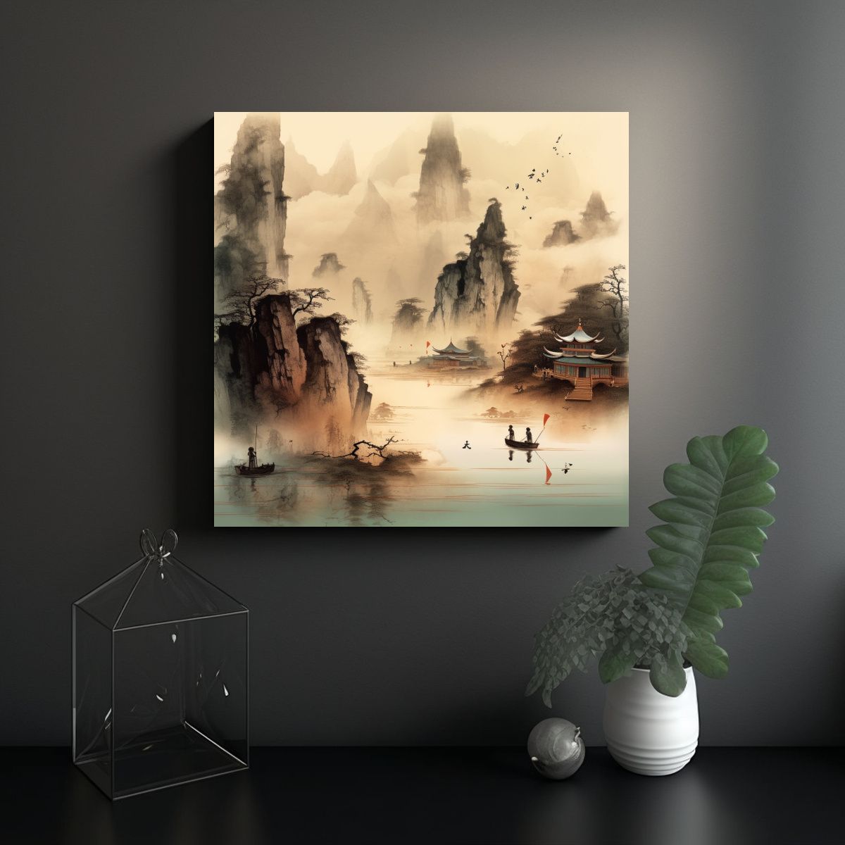 GENERICO - Pintura China De Paisaje Decoración Adorable 100x100 Cm