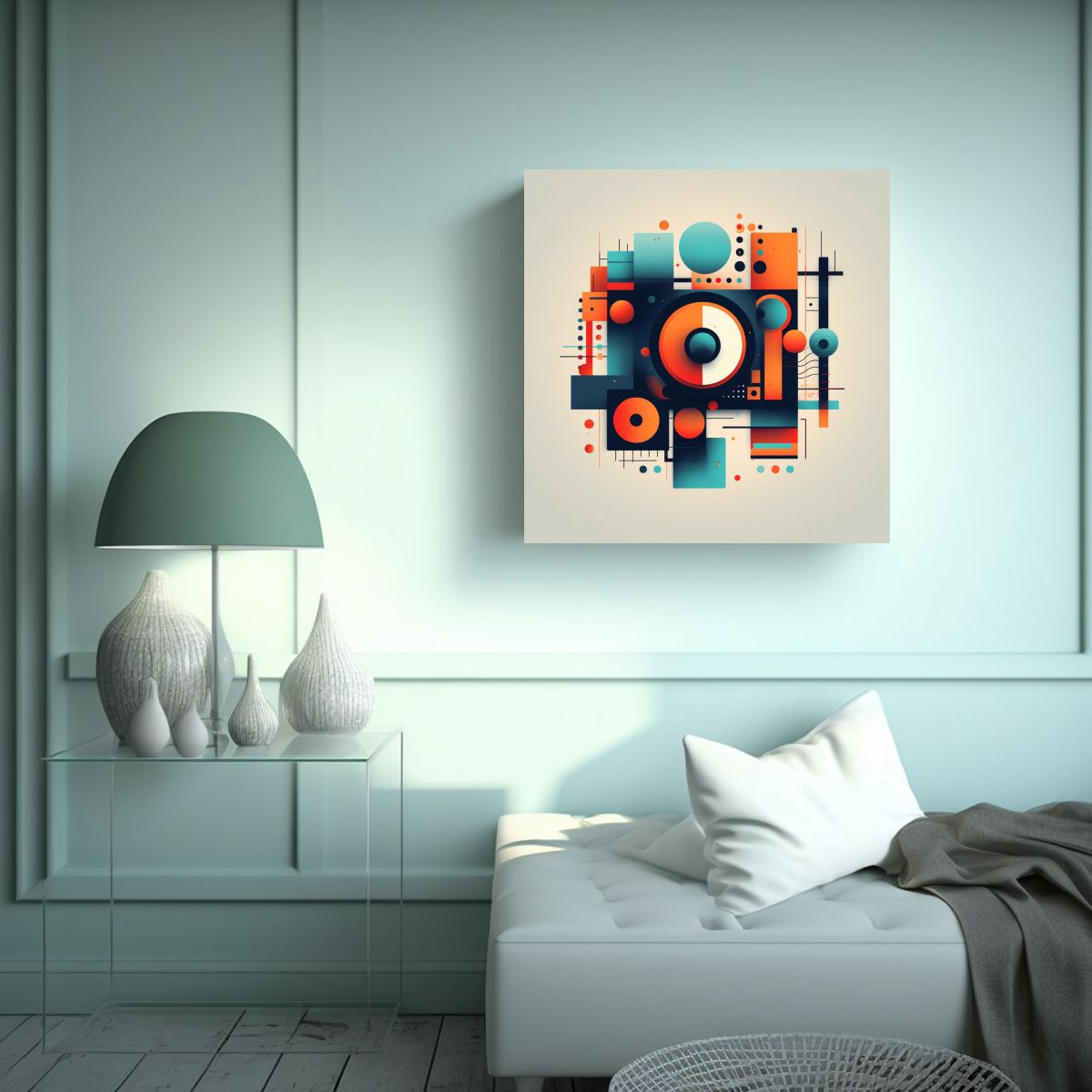 GENERICO - Pintura Abstracta Con Círculos Y Cuadrados Arte 100x100 Cm