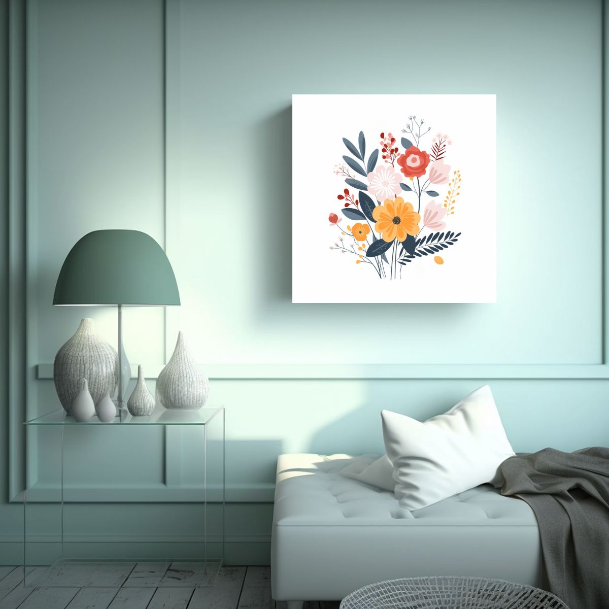 GENERICO - Pintura Moderna Pastel Floral Tela En Bastidor 100x100 Cm