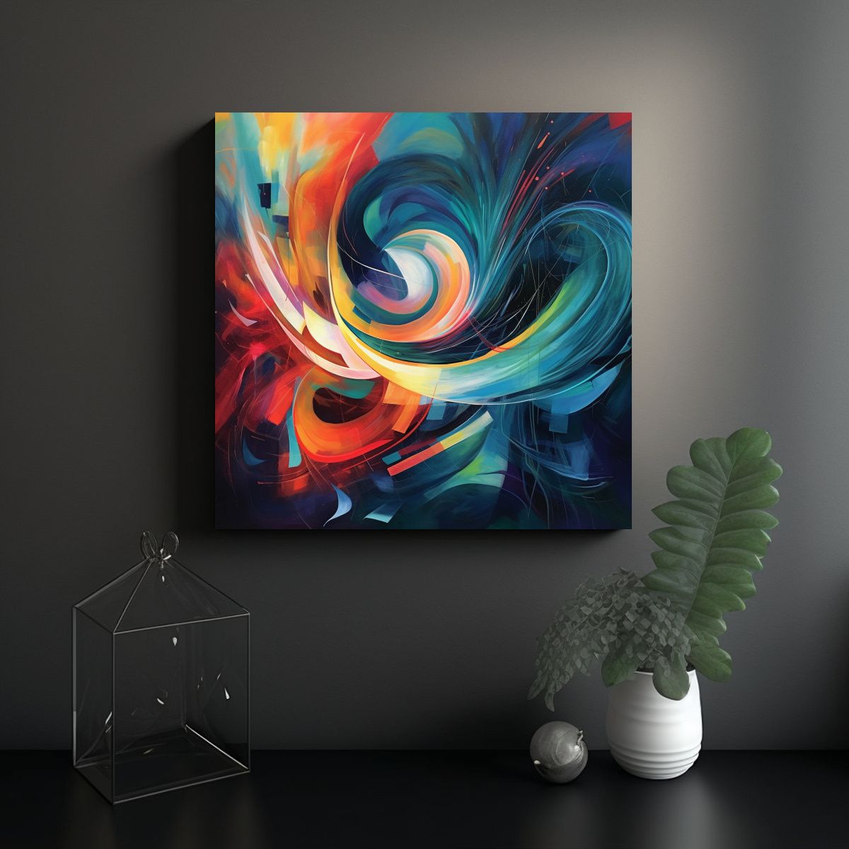 GENERICO - Pintura Abstracta Simétrica Con Colores 100x100 Cm