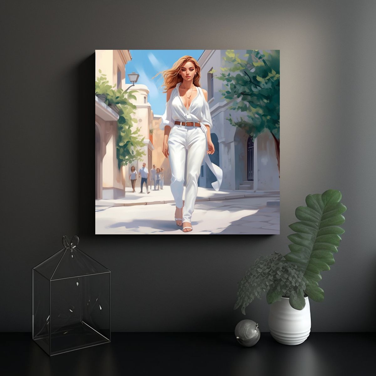 GENERICO - Cuadro Decorativo Mujer Paseando Por La Calle En 100x100 Cm