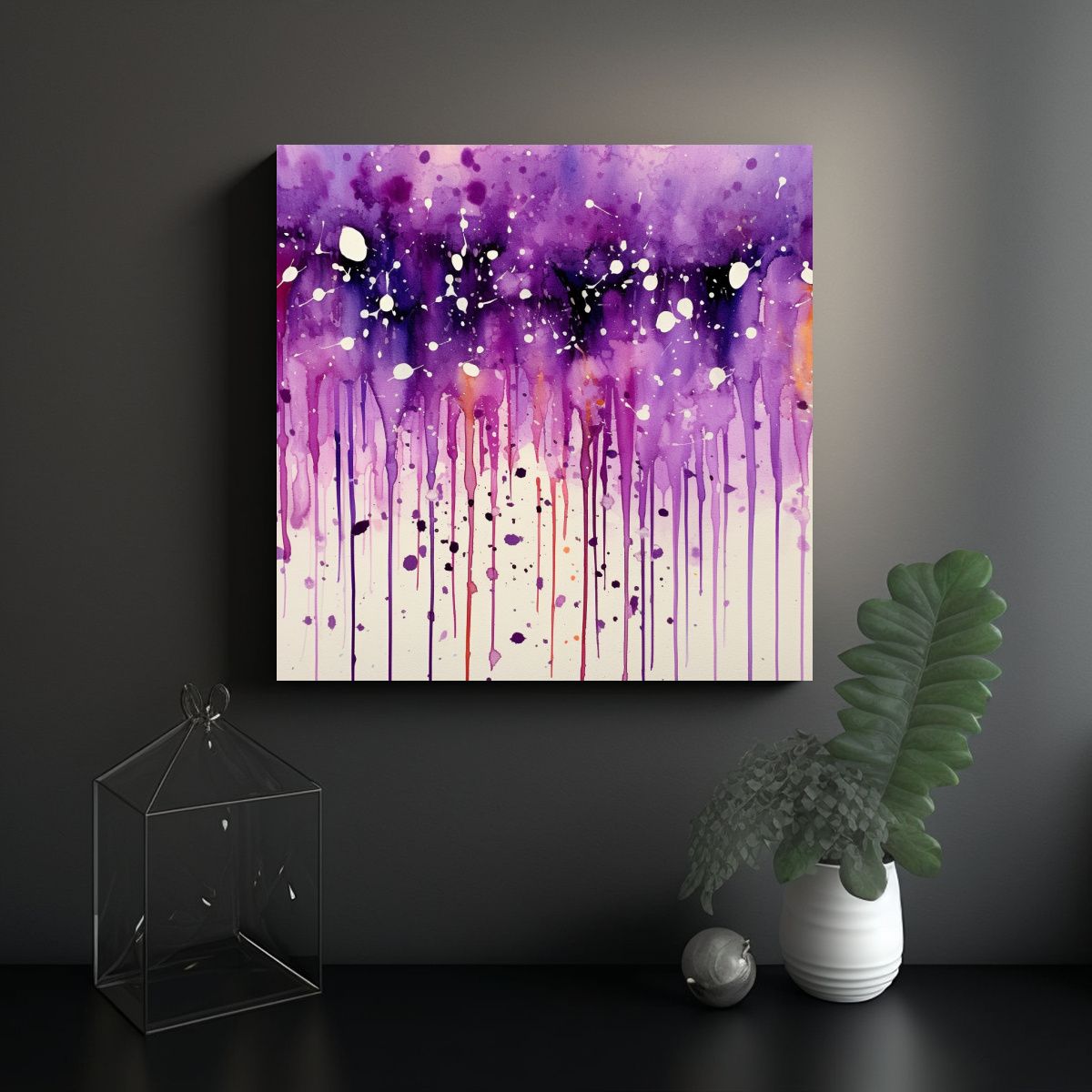 GENERICO - Cuadro Morado Con Acuarela De Puntos En Estilo 100x100 Cm