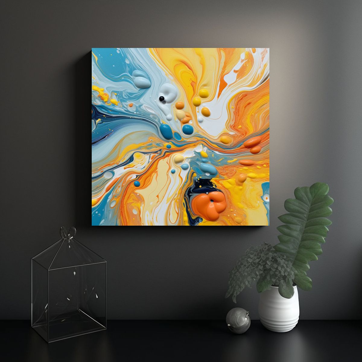 GENERICO - Pintura Abstracta Fluida En Tonos Cálidos 100x100 Cm