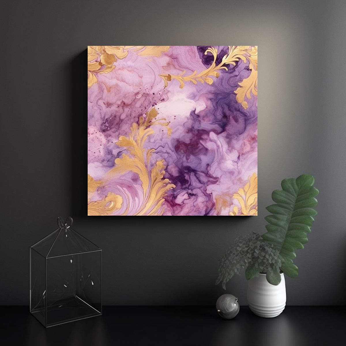 GENERICO - Cuadro Lienzo Tema Adorno Grande En Tonos Malva Y 100x100 Cm