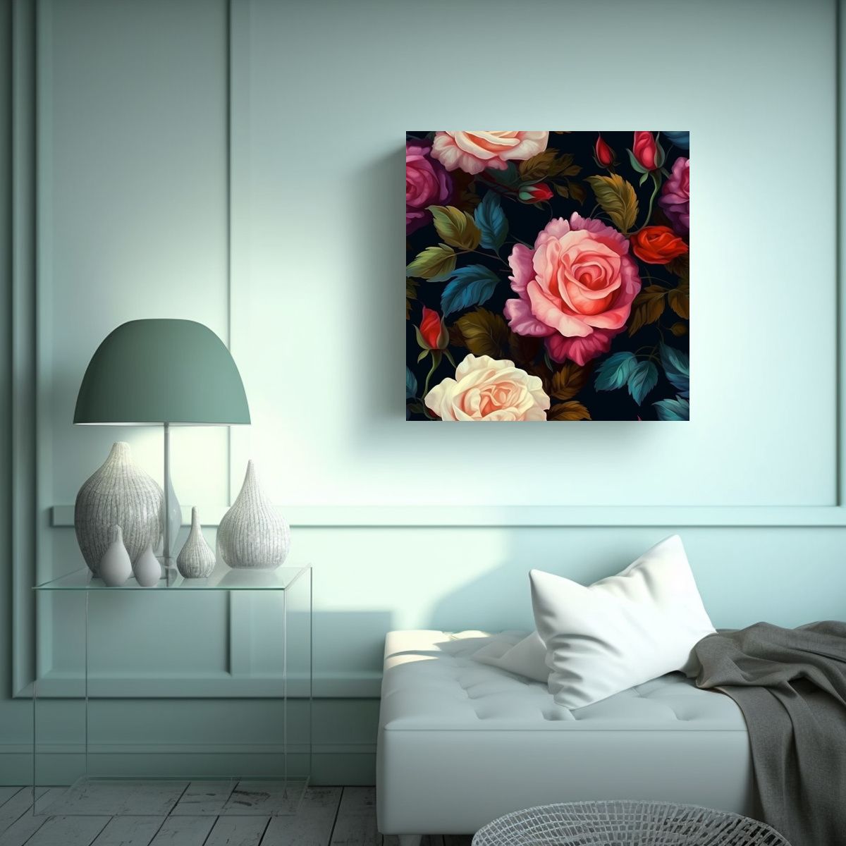 GENERICO - Pintura Al Óleo De Rosas Hermosas En Tela 100x100 Cm