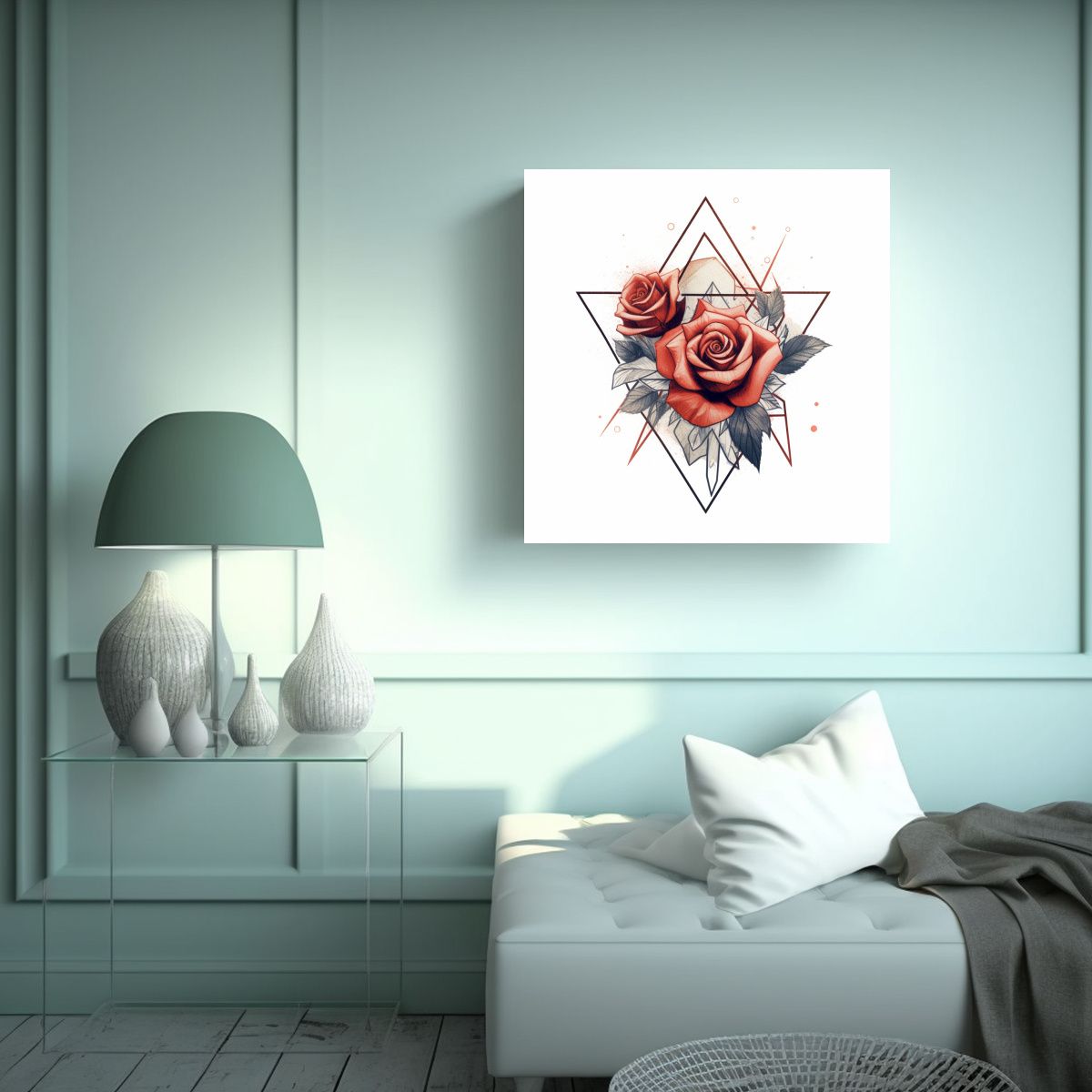 GENERICO - Pintura Decorativa Geométrica De Rosas En Blanco 100x100 Cm
