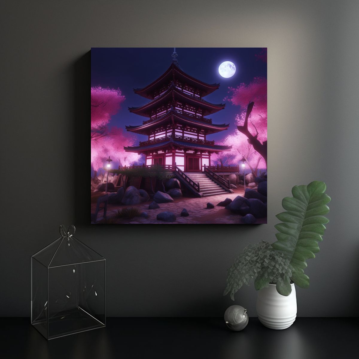 GENERICO - Pinturas De Decoración Japonesa Paisaje Templo 100x100 Cm