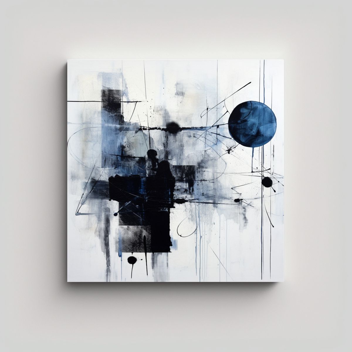 GENERICO - Pintura Abstracta Minimalista En Blanco Y Negro 100x100 Cm