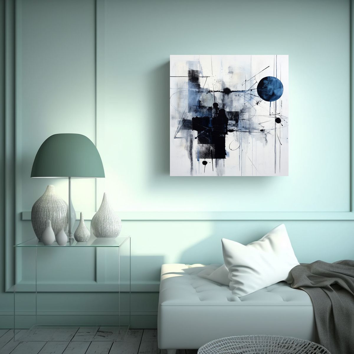 GENERICO - Pintura Abstracta Minimalista En Blanco Y Negro 100x100 Cm