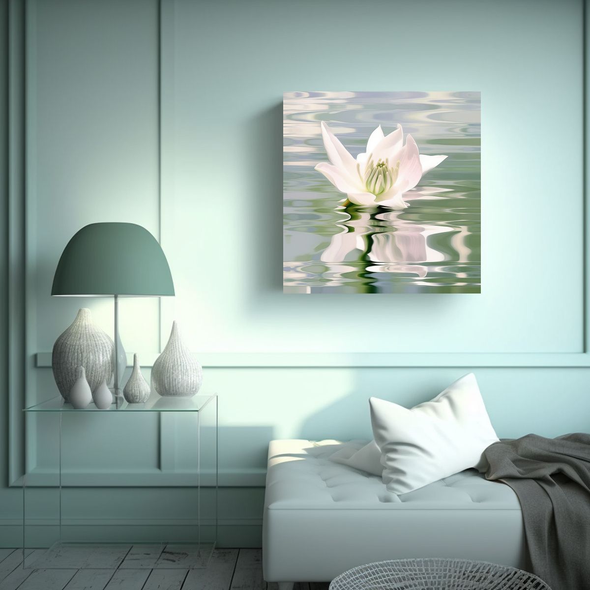 GENERICO - Cuadro De Lirio Blanco En Agua Gris - Estilo 100x100 Cm