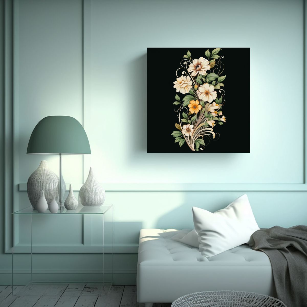 GENERICO - Diseño Floral Moderno Con Rosas Y Margaritas En 100x100 Cm