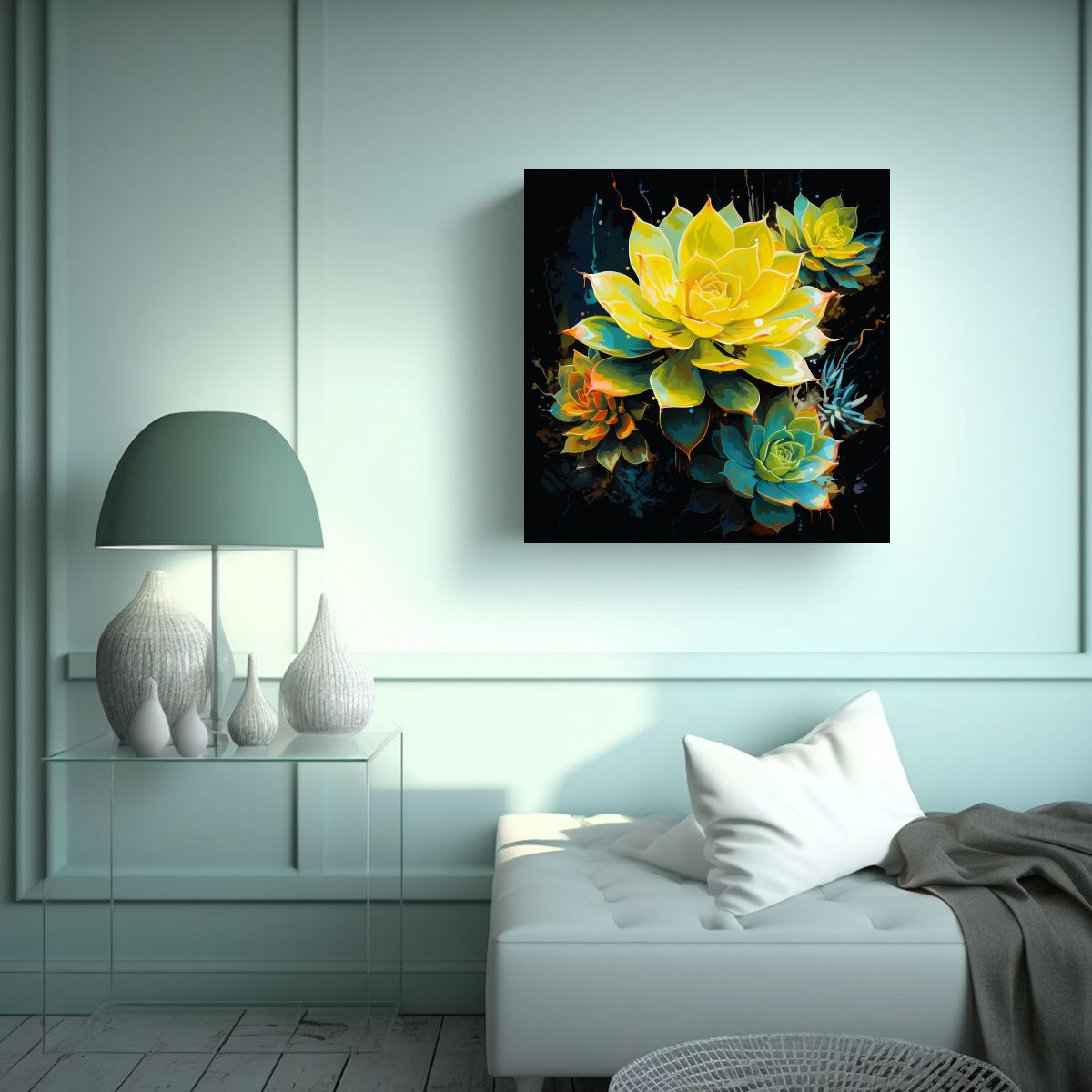 GENERICO - Cuadro Pared Obra Maestra Suculentas Amarillas 100x100 Cm