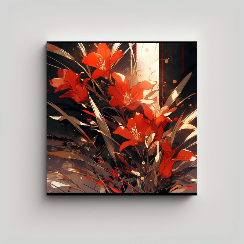 GENERICO - Cuadro Fotografía Ambiente Rojo Y Dorado De 100x100 Cm