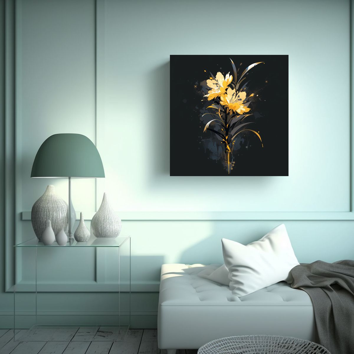 GENERICO - Cuadro Formación Amarillo Y Negro Con Atmósfera 100x100 Cm