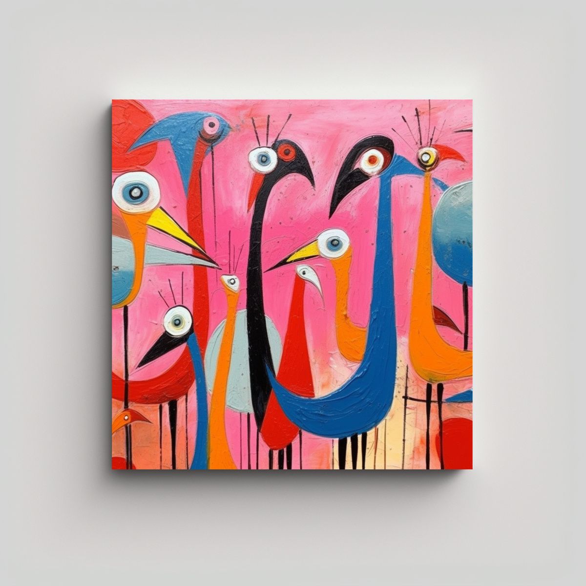 GENERICO - Cuadro Abstracto Flamingos En Estilo 100x100 Cm