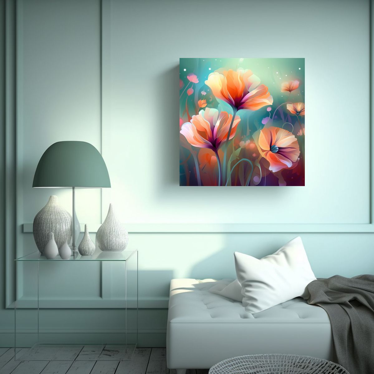 GENERICO - Ilustración Abstracta De Flores En Canva De 100x100 Cm