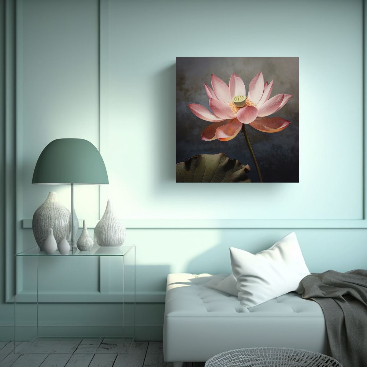 GENERICO - Exquisito Cuadro Vintage Canva - Diseño De Lotus 100x100 Cm