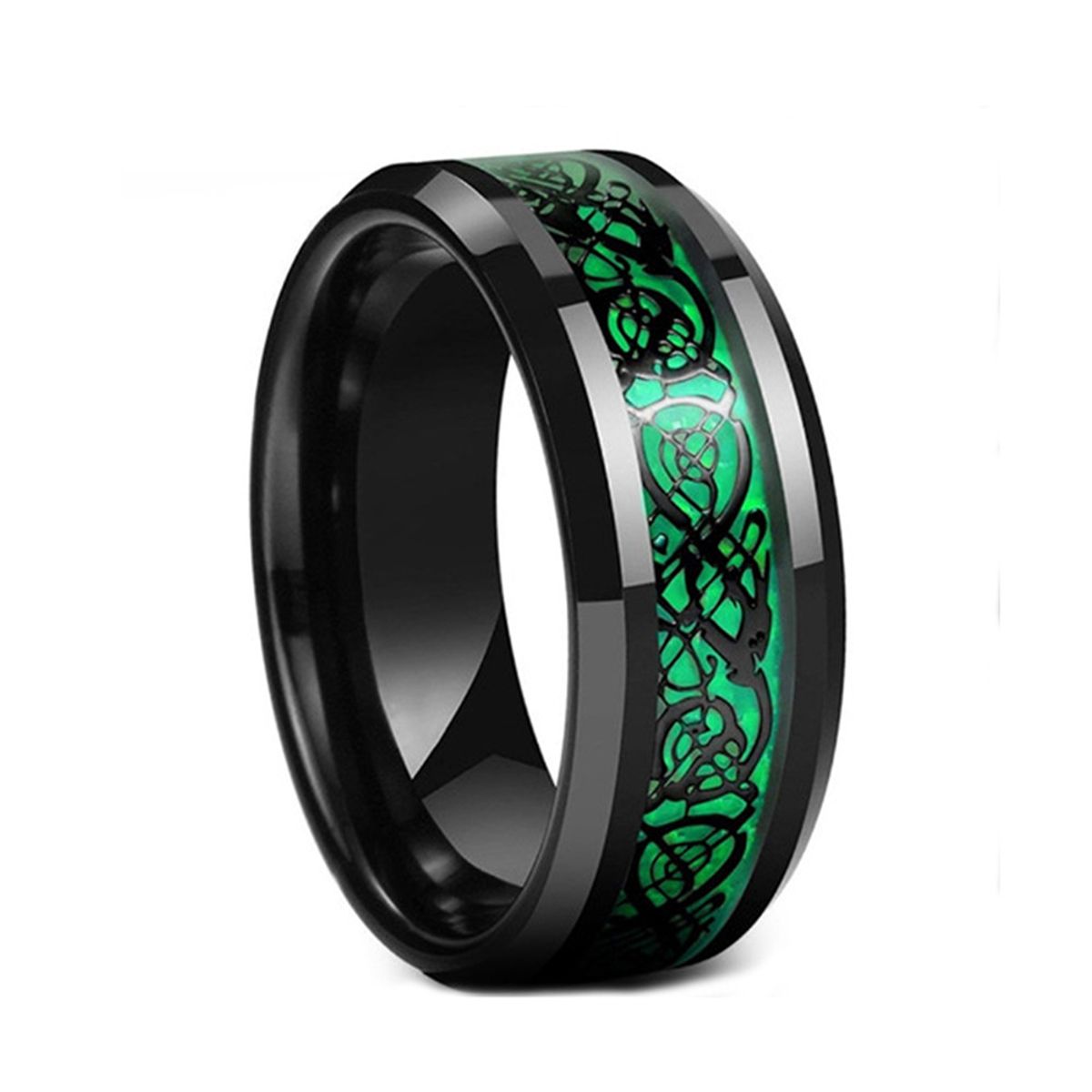 ZG JOYAS - Anillo Titanio Acero Inoxidable 8mm Hombre Dragón Negro