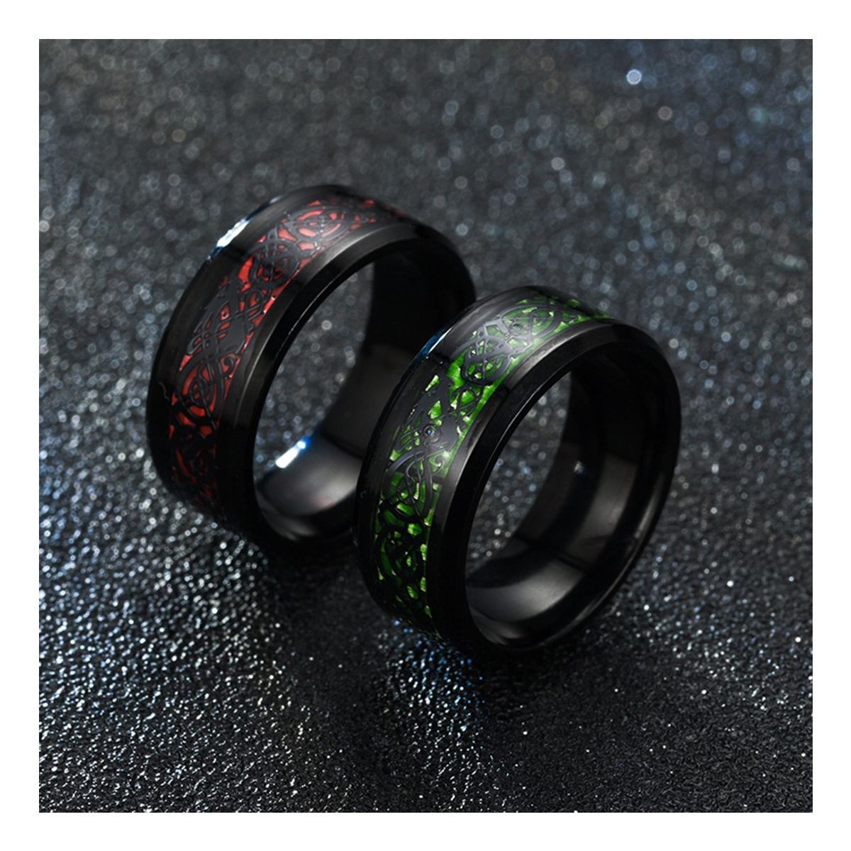 ZG JOYAS - Anillo Titanio Acero Inoxidable 8mm Hombre Dragón Negro