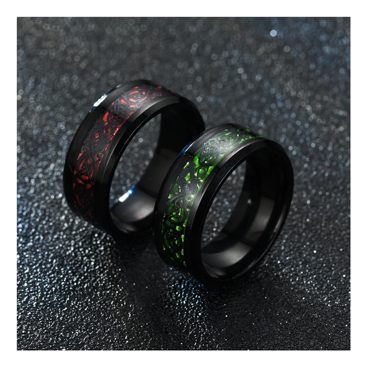 ZG JOYAS - Anillo Titanio Acero Inoxidable 8mm Hombre Dragón Negro