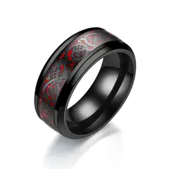ZG JOYAS - Anillo Titanio Acero Inoxidable 8mm Hombre Dragón Negro