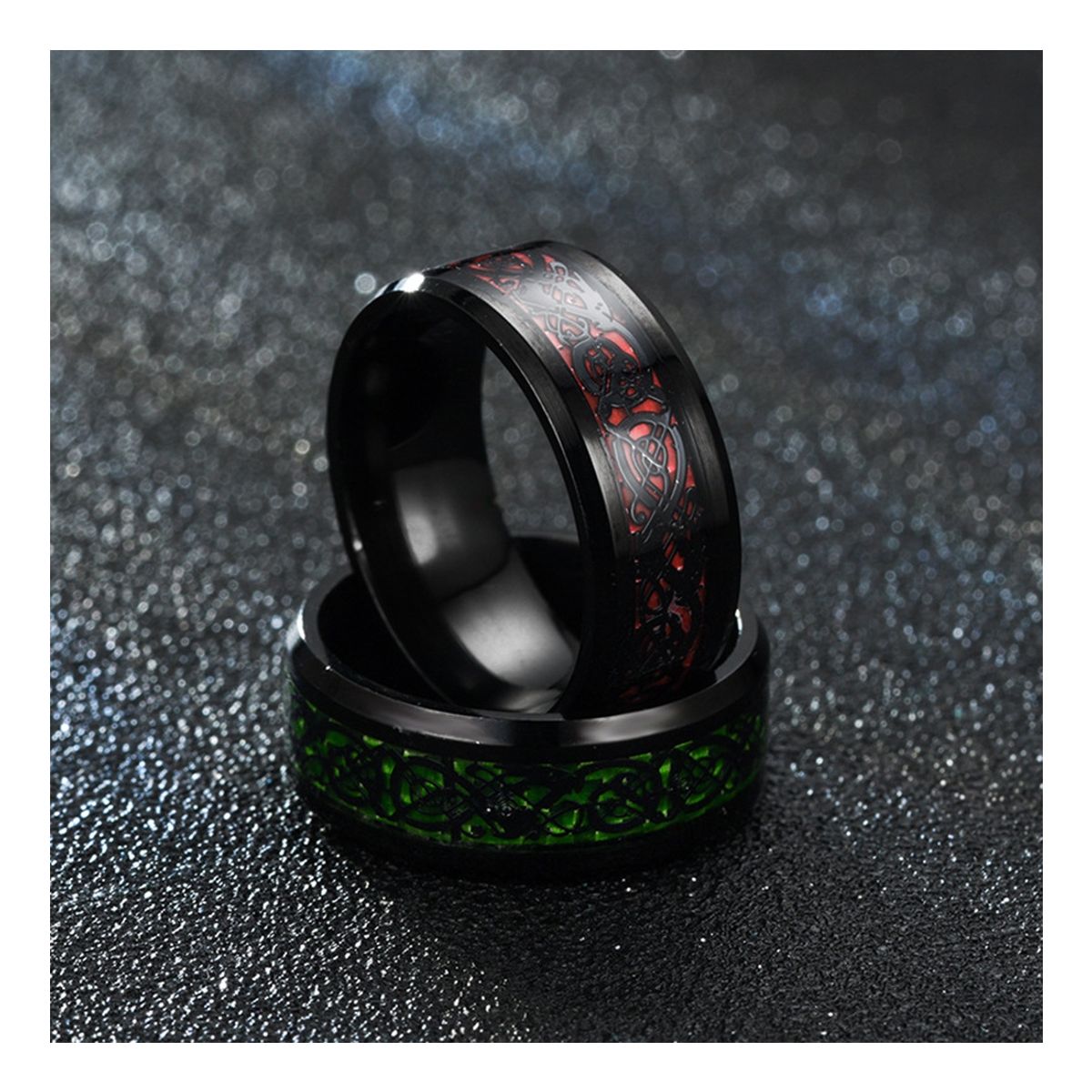 ZG JOYAS - Anillo Titanio Acero Inoxidable 8mm Hombre Dragón Negro