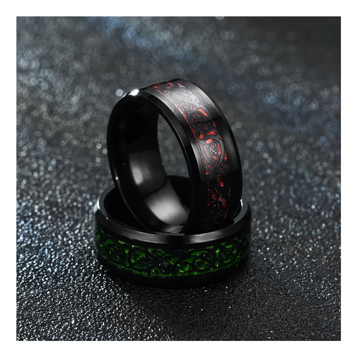 ZG JOYAS - Anillo Titanio Acero Inoxidable 8mm Hombre Dragón Negro