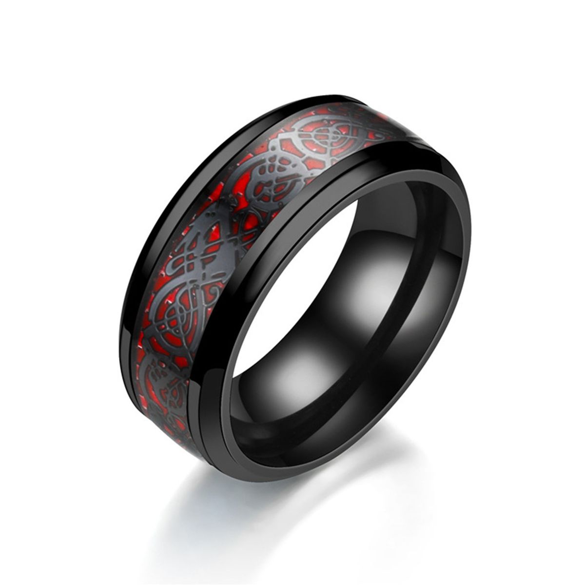 ZG JOYAS - Anillo Titanio Acero Inoxidable 8mm Hombre Dragón Negro