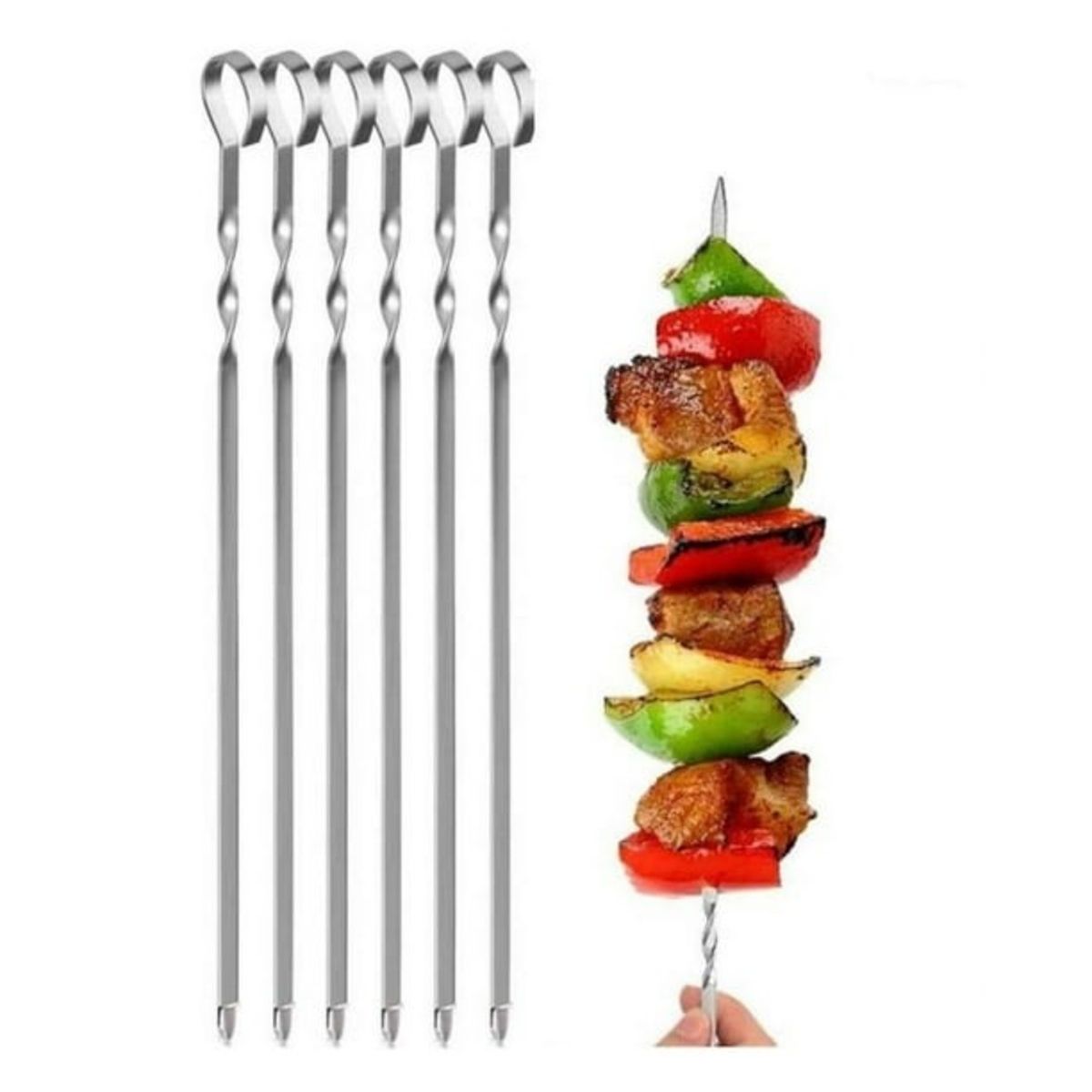 WAYU - SET DE 6 PINCHOS BROCHETAS ANTICUCHO METAL DE 60 CENTIMETROS