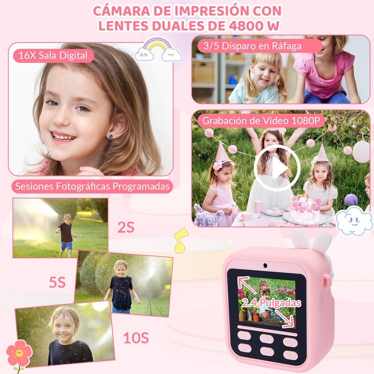 LUKOVEE - Cámara De Fotos Digital Para Niños Impresión Instantánea
