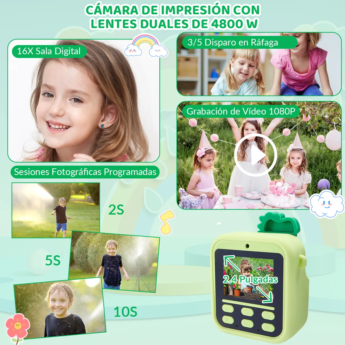 LUKOVEE - Cámara De Fotos Digital Para Niños Impresión Instantánea