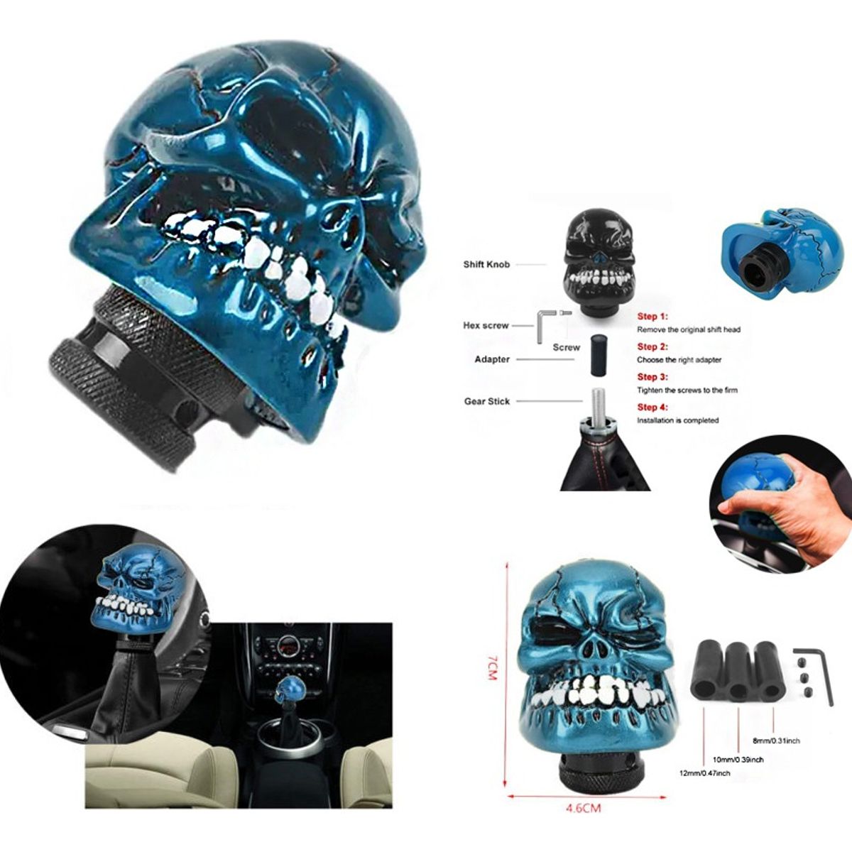 GENERICO - Pomo Manilla De Cambios Calavera Auto Universal
