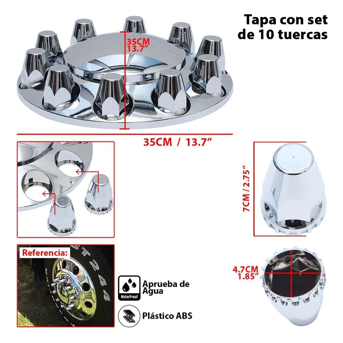 GENERICO - Tapa Eje Cromada Plana Con Tuercas Hexagonales