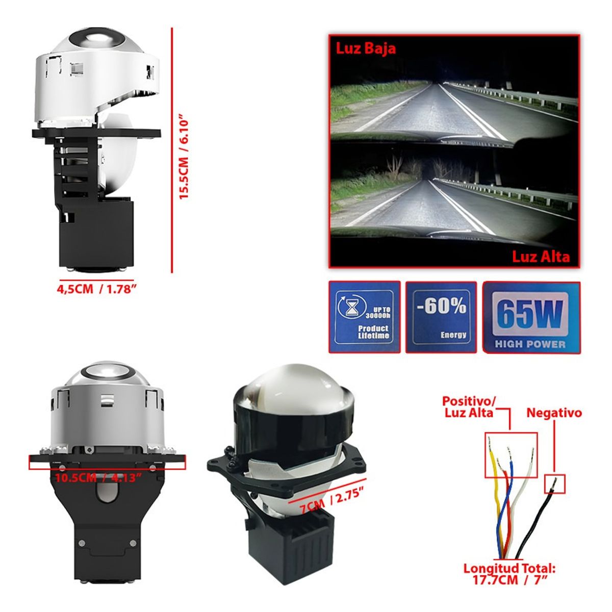 GENERICO - X2 Proyector 3 Pulgadas Auto 12v  65w