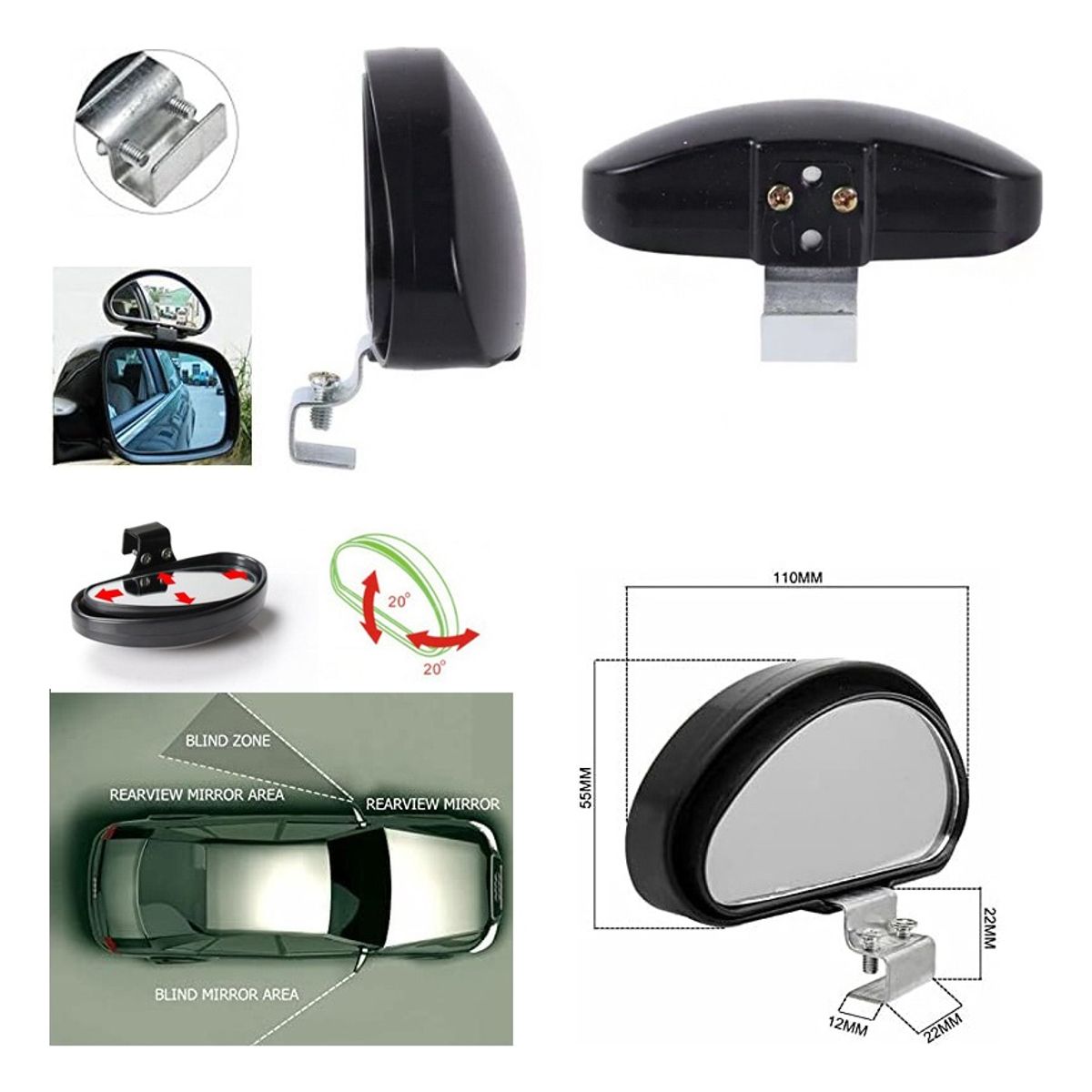 GENERICO - Espejo Punto Ciego Lateral Retrovisor Rotable