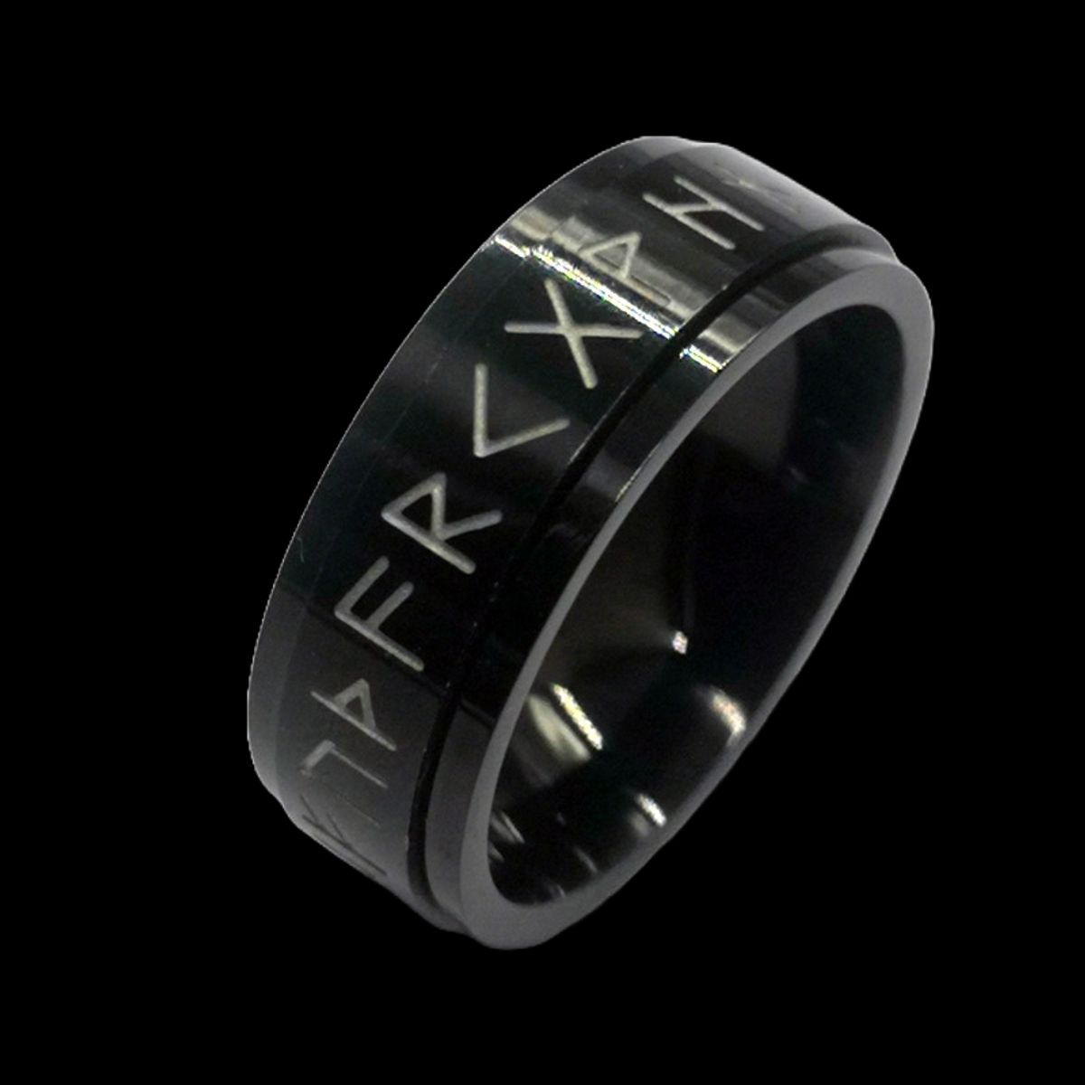 ZG JOYAS - Anillo Runas Vikingo Nórdico En Titanio Giratoria Fosforescente Hombre