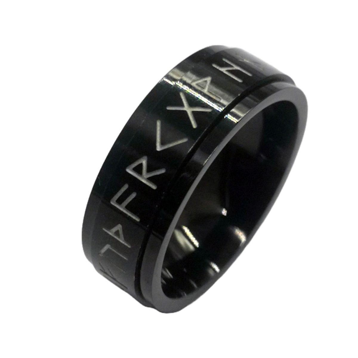 ZG JOYAS - Anillo Runas Vikingo Nórdico En Titanio Giratoria Fosforescente Hombre