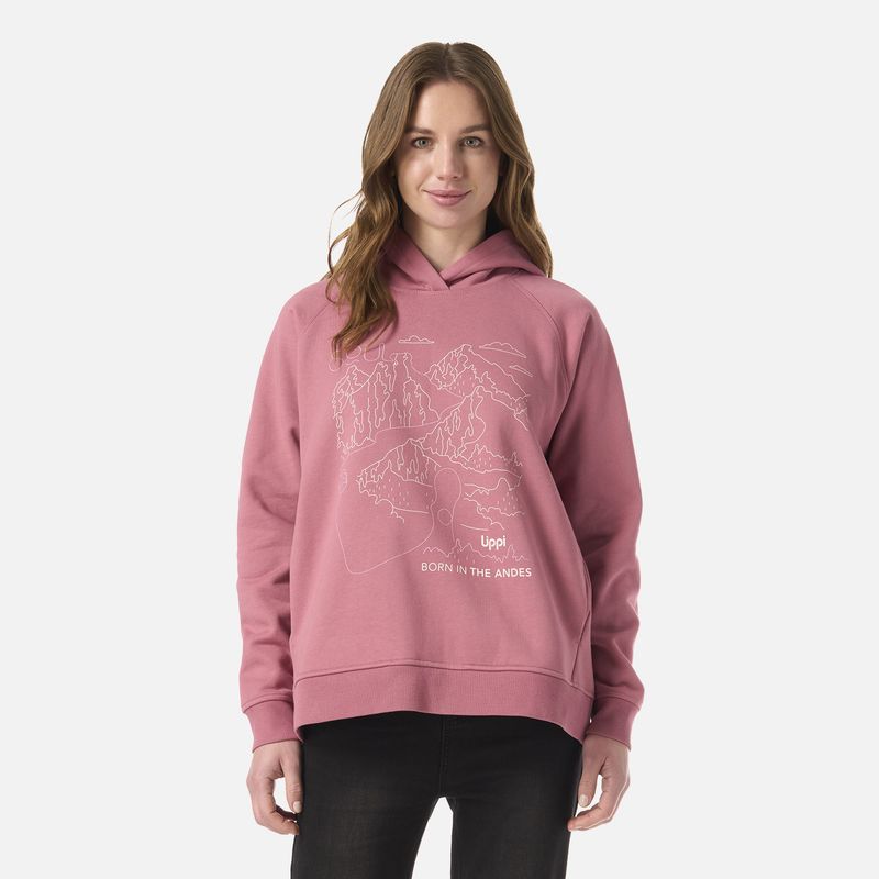 LIPPI - Polerón Mujer Insigne Hoody Sweatshirt Front Print Rosa Oscuro Lippi