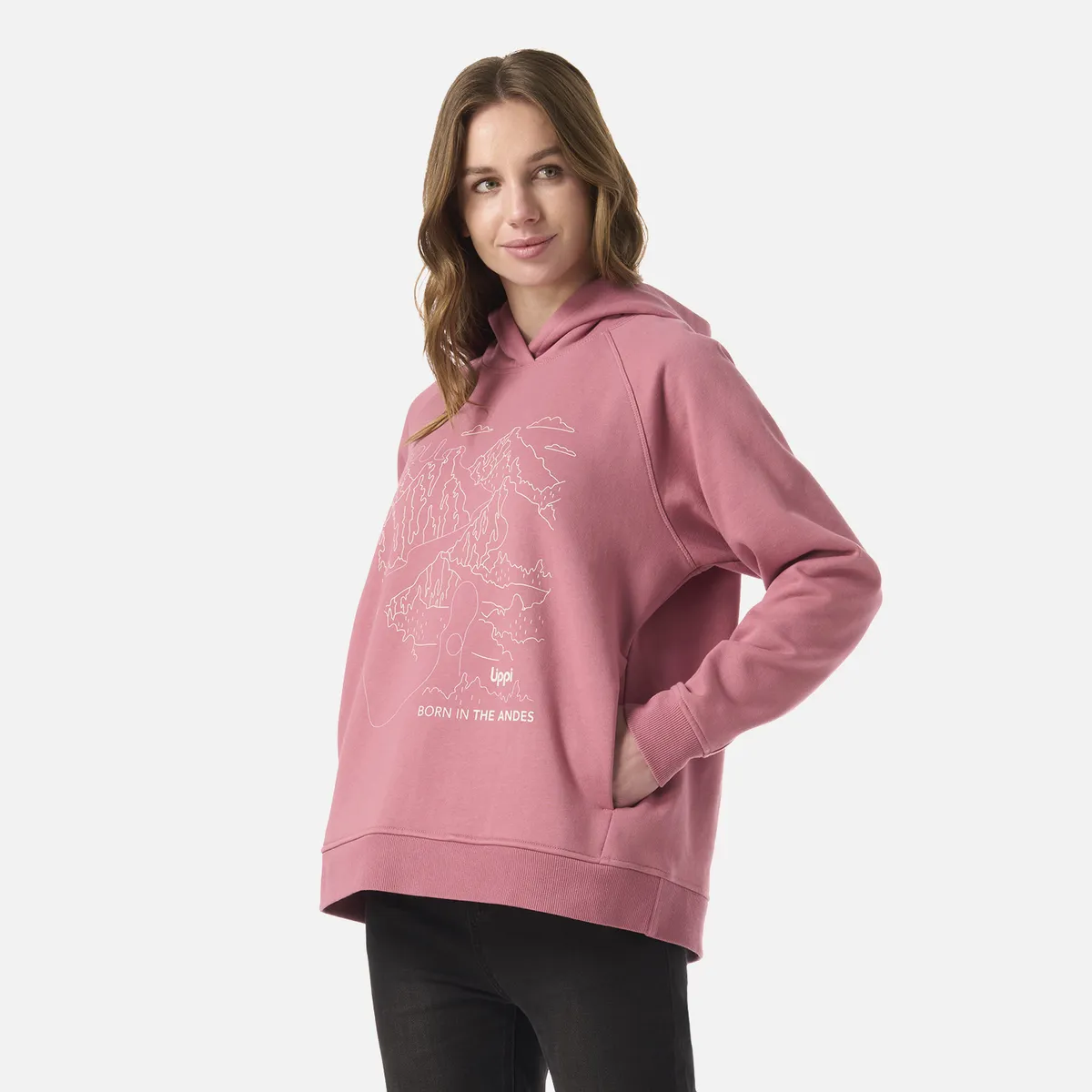 LIPPI - Polerón Mujer Insigne Hoody Sweatshirt Front Print Rosa Oscuro Lippi