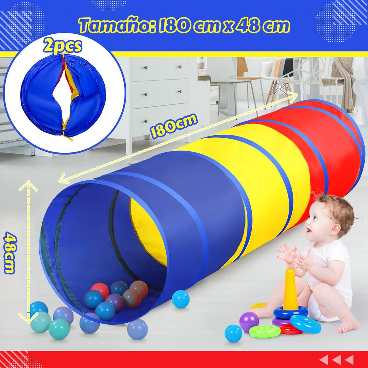 GENERICO - 2 Túnel De Juego Para Niños Pequeños De 1A3 Años En Adelante