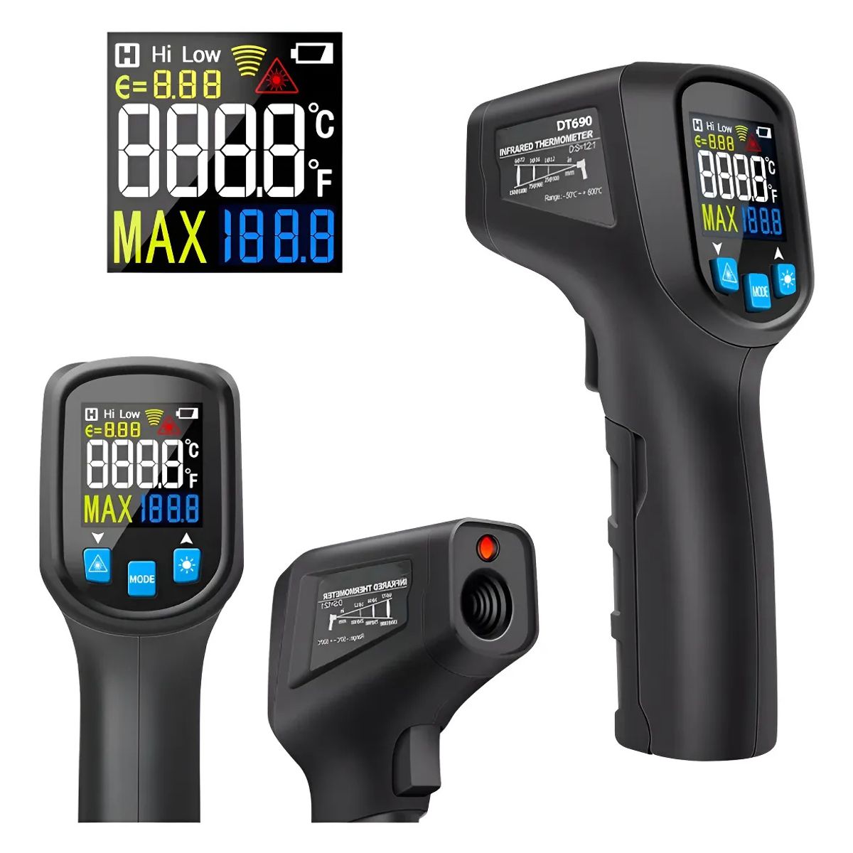KUANGYE - Termometro Digital Infrarrojo Laser Industrial Ambientales