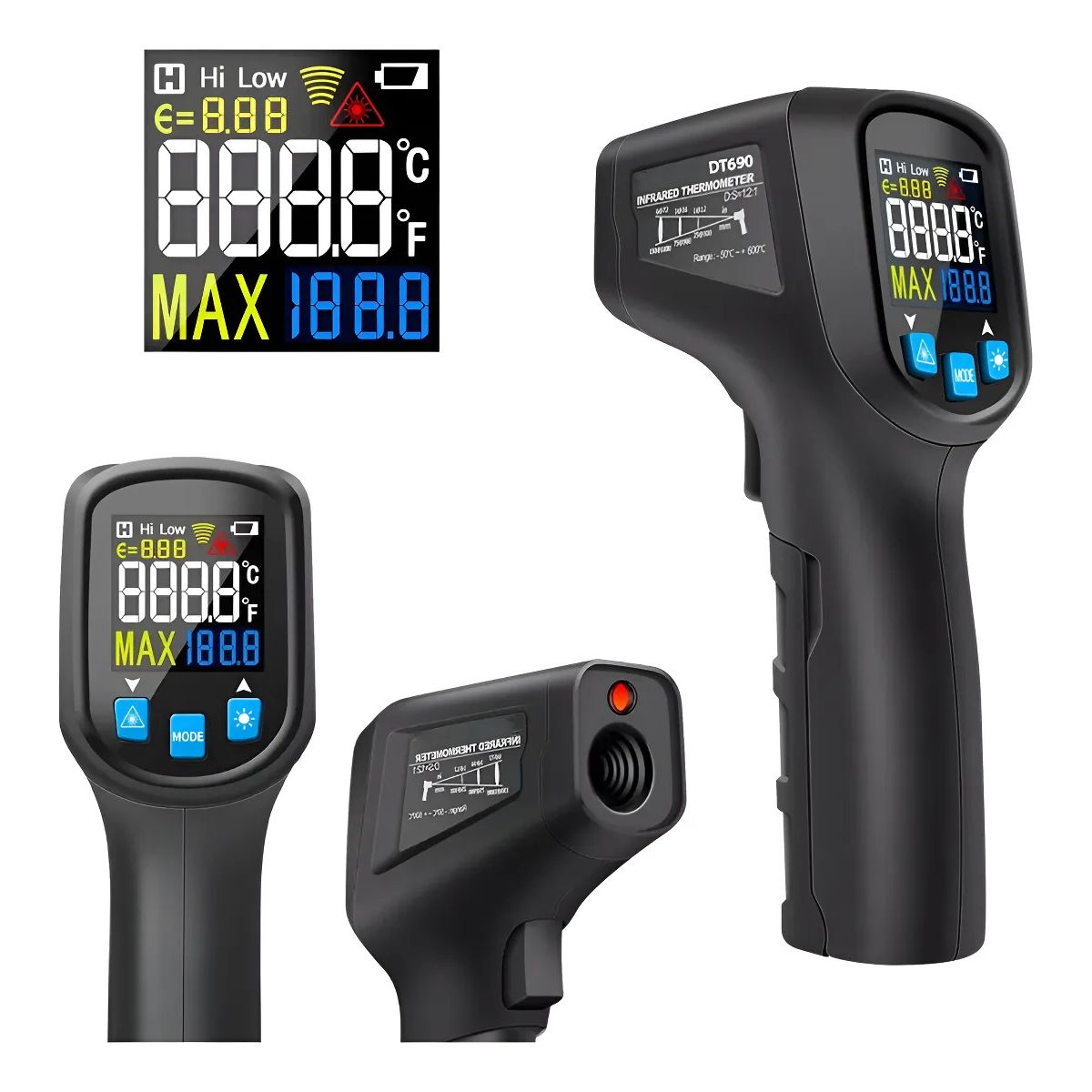 KUANGYE - Termometro Digital Infrarrojo Laser Industrial Ambientales