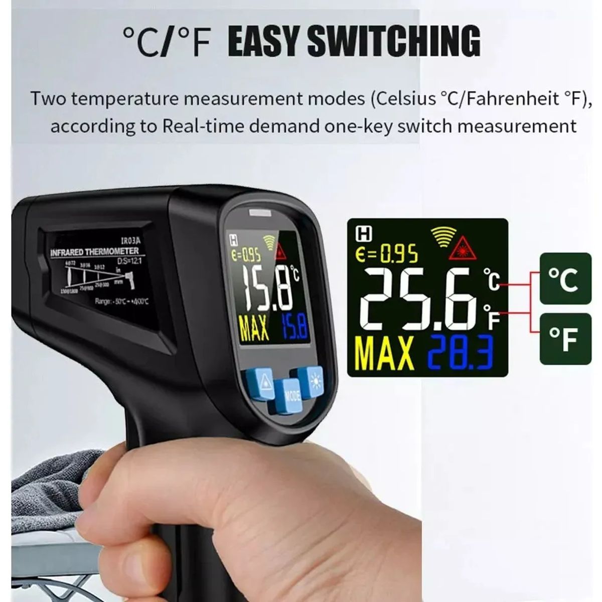 KUANGYE - Termometro Digital Infrarrojo Laser Industrial Ambientales