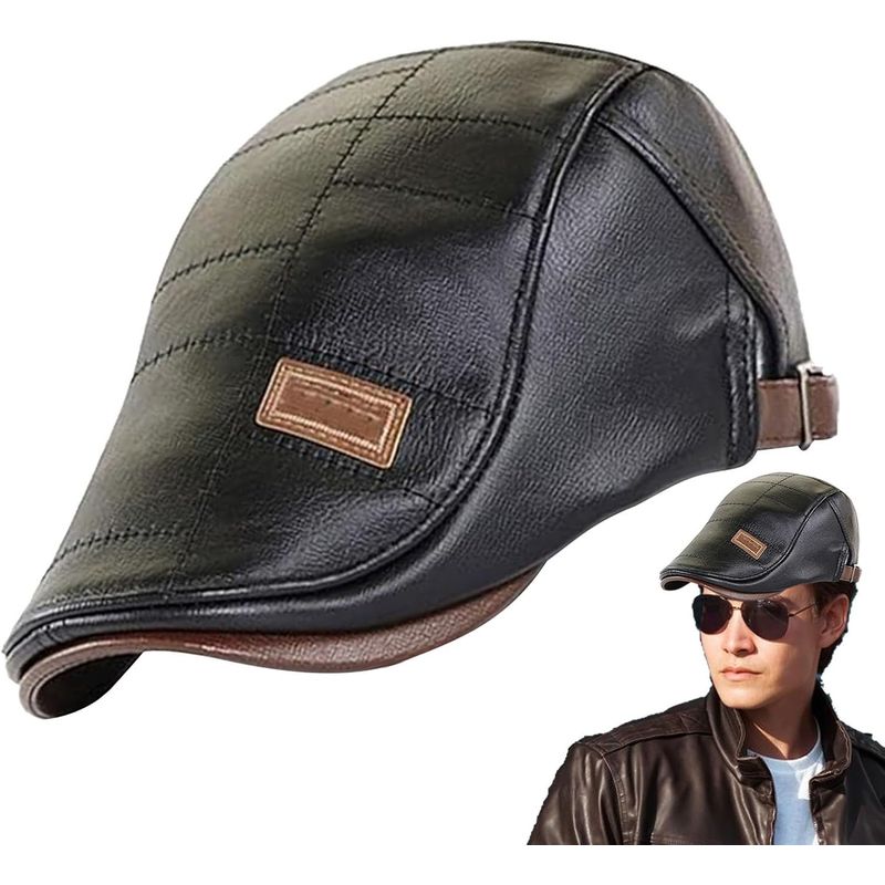 KUANGYE - Gorra Boina De Hombre Ajustable De Cuero Pu Alta Calidad