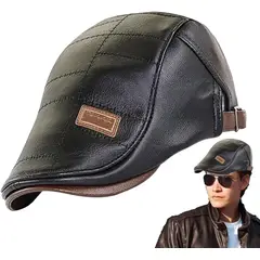 KUANGYE - Gorra Boina De Hombre Ajustable De Cuero Pu Alta Calidad